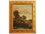 Charles Lefèvre, Country landscape with ancient fountain, characters and herds 1861, oil on canvas