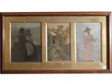Michele Gordigiani, The nanny - Window between flowers - Girl in pink with umbrella, Three sketches