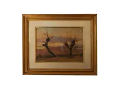 Winter landscape with mulberry by Eugenio Cecconi, Oil on cardboard, offered Oct 2025