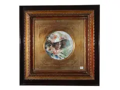 Luca Postiglione, Female portrait, Oil on a ceramic plate S. C. Richard