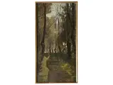 Eugenio Cecconi, Road in the woods, oil on panel (part of Tuscan cigars box)