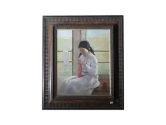 Vittorio Gussoni, Woman who sews, oil on canvas