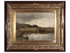 Landscape lake 1888 by Downard Birch, oil on canvas, offered Sep 2025