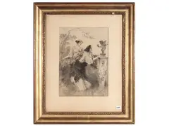 Gender scene 1898 by Francesco Vinea, charcoal on paper, offered Sep 2025