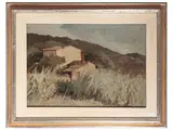 Carlo Domenici, Landscape with home view, Oil on tablet