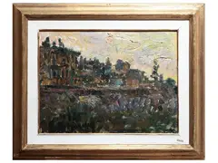 Landscape 1965 by Guido Borgianni, Oil on Tealato cardboard?, offered Sep 2025