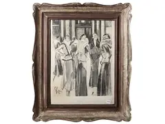 Female figures by Enrico Sacchetti, Charcoal on paper, offered Sep 2025