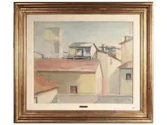 Riflessi sui tetti by Dino Migliorini, Oil on a compensated table, offered Sep 2025