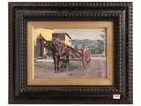 Alfredo Bonciani, Donkey with Calesse, oil on cardboard