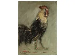 Rooster by Emanuele Cappello, oil on canvas, offered Sep 2025