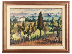 Landscape by Dino Migliorini, Oil on tealated cardboard, offered Sep 2025