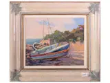 Piero Danti, Quercianella (Livorno) Piccole imbarcazioni, oil on cardboard