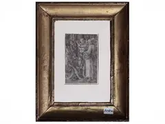 Lucas van Leyden, Christ in front of Caifa, Bulino engraving from the series of the Passion of Christ