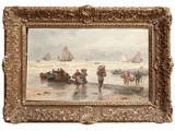 Antony Paul Emile Morlon, The return of fishing, Oil on canvas applied cardboard