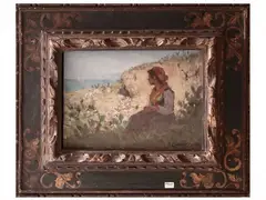 Looking at the Sea of Capri 1881 by Alceste Campriani, oil on panel, offered Jul 2025