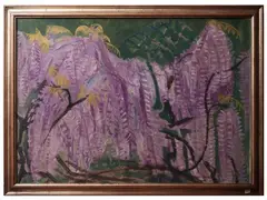 Landscape with wisteria by Elisabeth Chaplin, Oil on tablet, offered Jul 2025