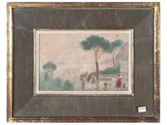 Eduardo Dalbono, Neapolitan landscape with Acquaiole, tempera on paper