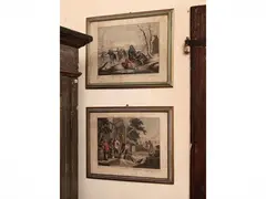 Giuseppe Zocchi, January and August, two engravings with watercolor