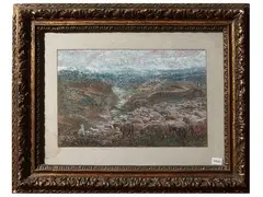Augusto Burchi, Landscape with flock, oil on cardboard
