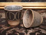 Bruno Gambone, Two small stoneware jars, Painted in the tones of blue and blue