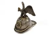 Peter Carl Fabergé, Official helmet of the knights of the guard of the empress in silver and gold 14 kt, 1908-1917, topped with biceps eagles