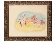 Horses by Giuseppe Cesetti, watercolour on paper, offered May 2025