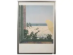 View of the beach with figures by Franco Mulas, lithograph, offered May 2025
