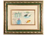 Antonio Possenti, Sailor with fish, Mixed technique on nautical paper