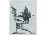 Ottone Rosai, Landscape with cypresses, 1950s