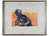 Cesco Magnolato, Figure with duck 1970, Oil on Tealated cardboard