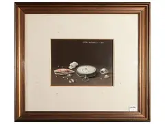 Piero Antonelli, Dead nature with clock 1970, Oil on Faesite