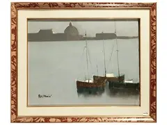 Lido Bettarini, Boats in Venice 1990, oil on canvas
