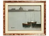 Lido Bettarini, Boats in Venice 1990, oil on canvas