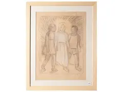 Figures by Elisabeth Chaplin, Charcoal and pastel on paper, offered Apr 2025