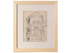 Elisabeth Chaplin, Strada glimpse with figures 1927, pencil on paper