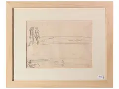 Elisabeth Chaplin, Marine view study with characters, pencil on paper