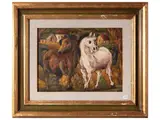 Beppe Serafini, Horses, oil on engraved cardboard