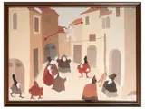 Marco Pasega, Figures in the square, Pair of tempera paintings on table