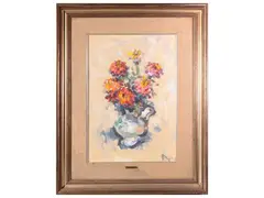 Vase of flowers by Enzo Pregno, oil on canvas, offered Apr 2025