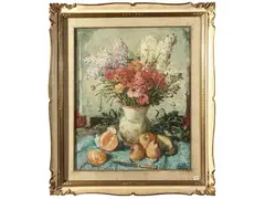 Dead nature with flower pot by Mario Bucci, oil on canvas, offered Apr 2025