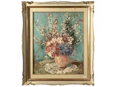 Flower pot by Mario Bucci, oil on canvas, offered Apr 2025