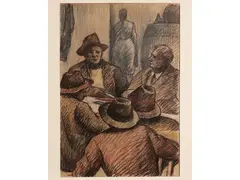 Men in the tavern by Dyalma Stultus, pastel on paper, offered Apr 2025