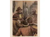 Dyalma Stultus, Men in the tavern, pastel on paper