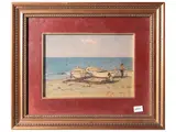 Giovanni Lomi, Fishermen on the beach, Oil on tablet
