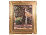 Mario Cocchi, View of a garden with sculpture, oil on panel