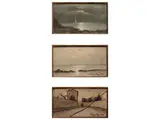 Gino Romiti, Tuscan marine and street glimpse, Three small paintings