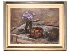 Still life by Renato Alessandrini, Oil on a plywood table, offered Apr 2025