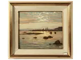 Giorgio Luxardo, Marina at sunset, oil on tablet