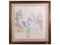 Giovanni March, Figures at Table 1970, mixed media on canvas