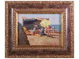 Giorgio Luxardo, Tre bridges of Ardenza beach, oil on tablet